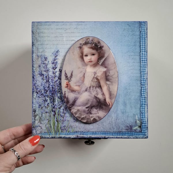 Trinket Keepsake Box, Lavender Motif, 17.5x17.5cm