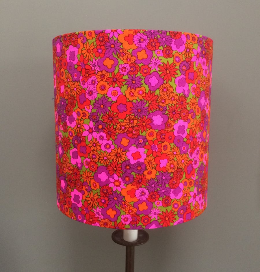 Psychedelic Ditsy Floral 60s 70s  Pink Orange Vintage Fabric Lampshade option 