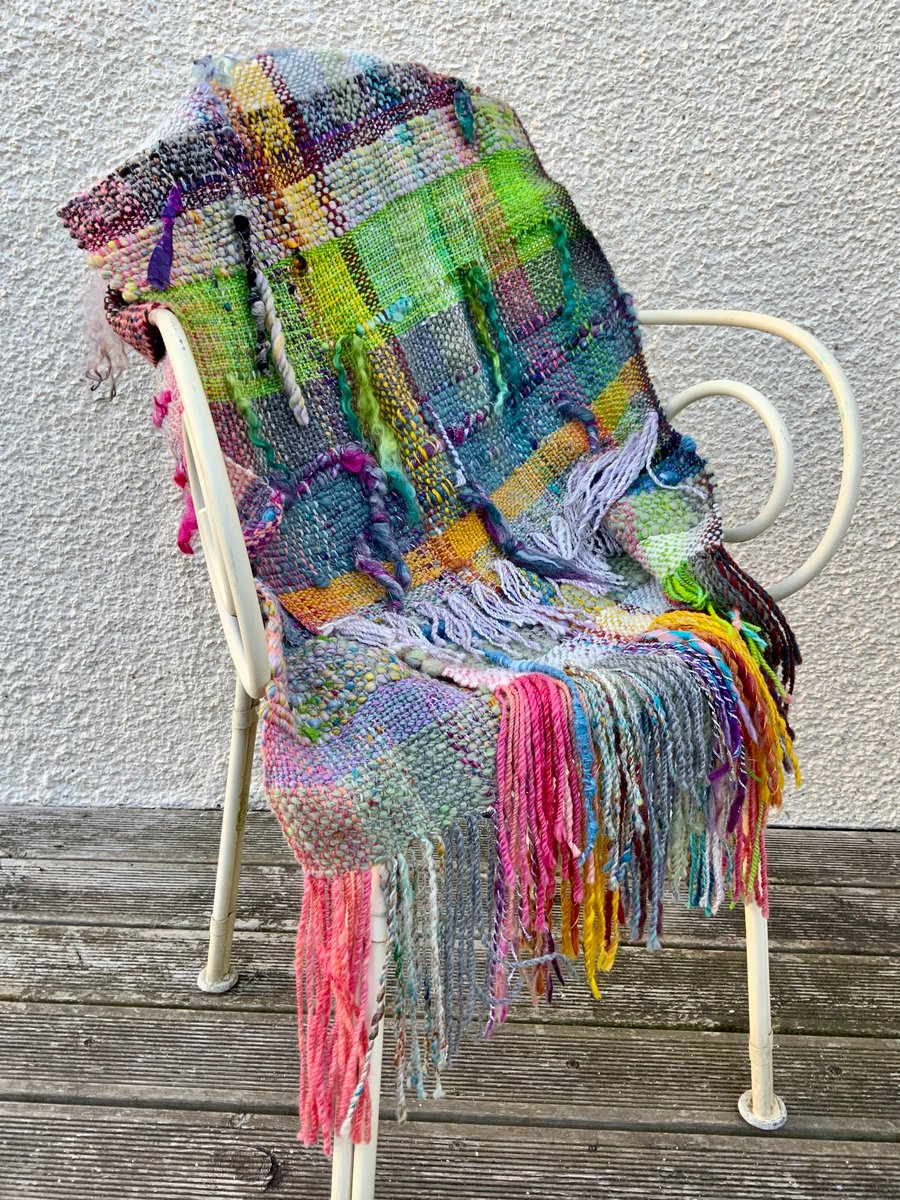 Shawl. Wrap. Hand dyed, spun and woven. OOAK. Art yarn.
