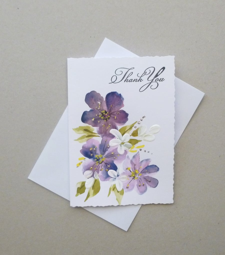 hand painted Thank You card ( ref F 767 A6 )