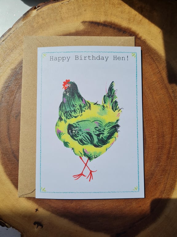 Happy birthday Hen! Chicken Birthday Card A6, Blank Inside, Brown Envelope