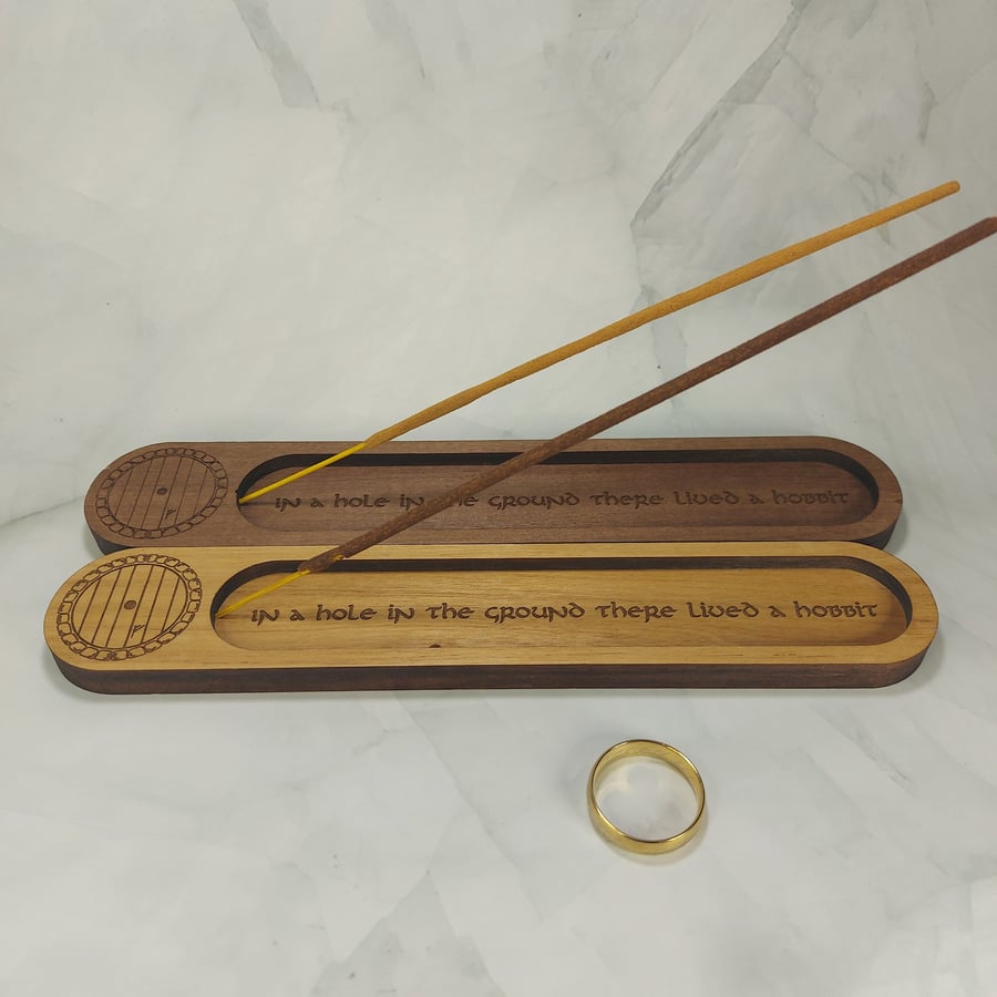 Shire Folk Incense Burner - Solid Walnut Fantasy Hobbit Incense Holder