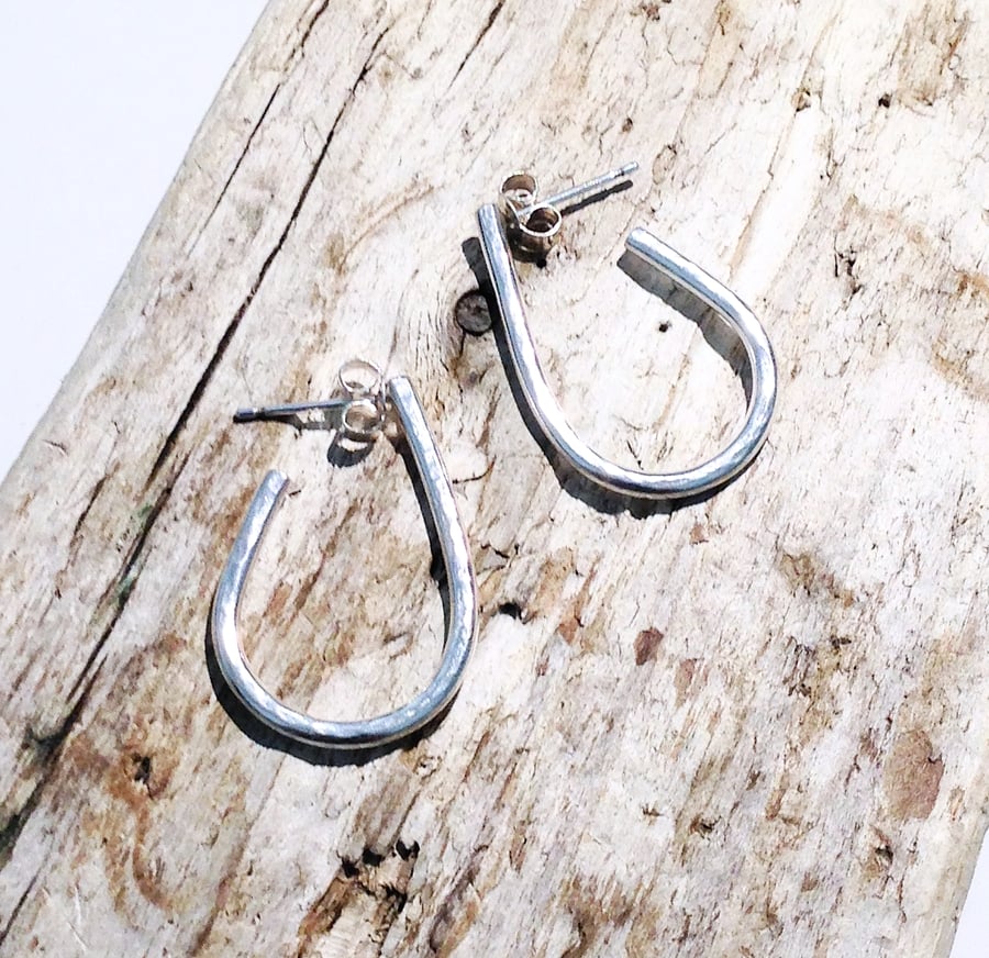 Hammered Sterling Silver Stud Loop Earrings (ERSSSTTD4) - UK Free Post