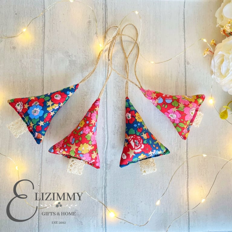 Liberty Betsy Star Floral Fabric Christmas Trees Hanging Decorations