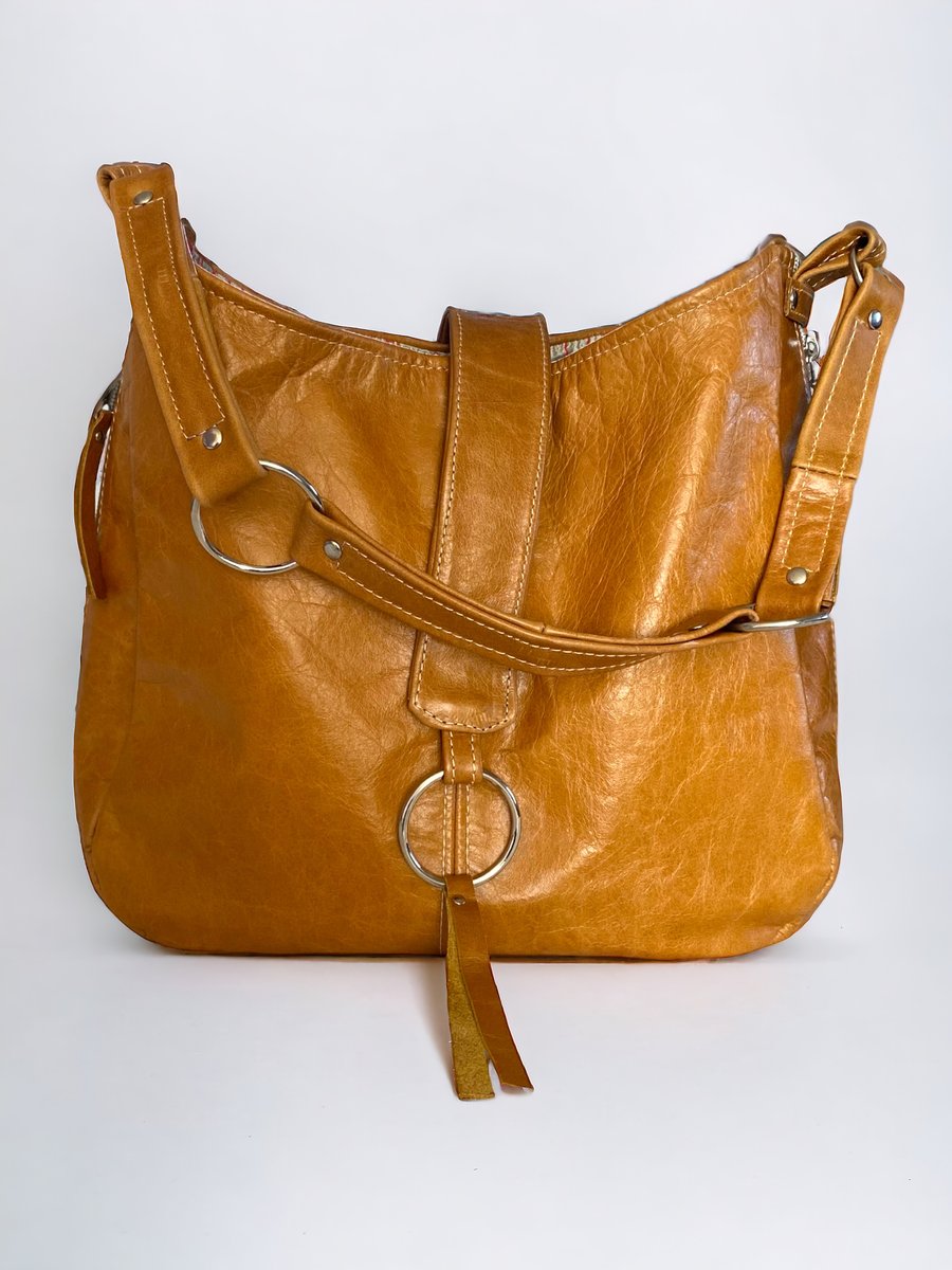 Leather Handbag - Geunine Tan Leather - Rescued Materials - Hand crafted