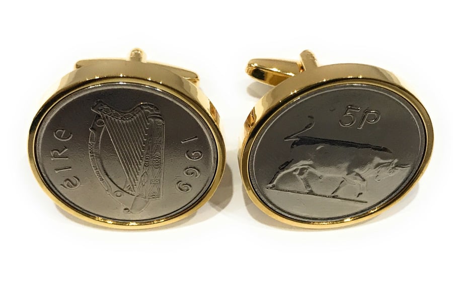 1971 50th Birthday Anniversary Old Large Irish 5p coin cufflinks , 1970 50th 