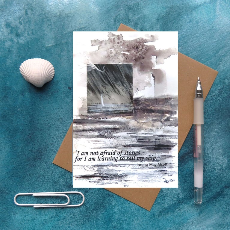 Inspirational life's storms quote blank greeting card notelet plastic free 
