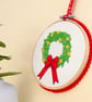 Christmas Decoration Ornament: Embroidered Hoop 14cm (5.5") Wreath - Image 3