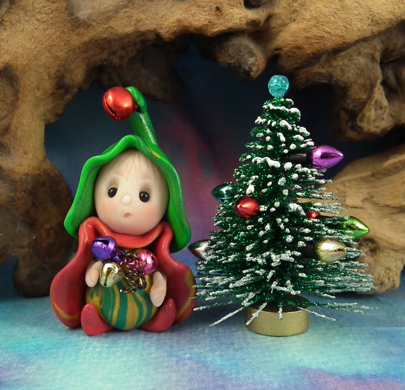 Tiny Christmas Gnome 'Dyll' Santa's helper with free tree by Ann Galvin