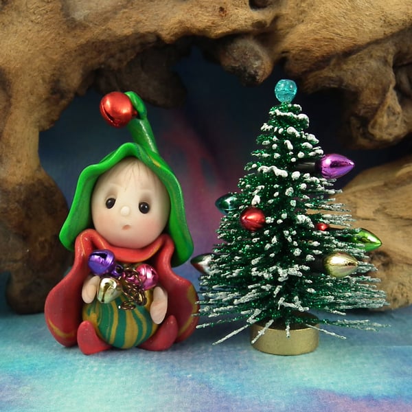 Tiny Christmas Gnome 'Dyll' Santa's helper with free tree by Ann Galvin