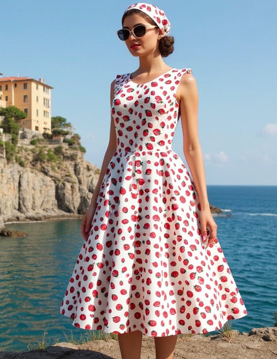 1950s Vintage Retro Rockabilly Dress Strawberries print women's sizes 14-26