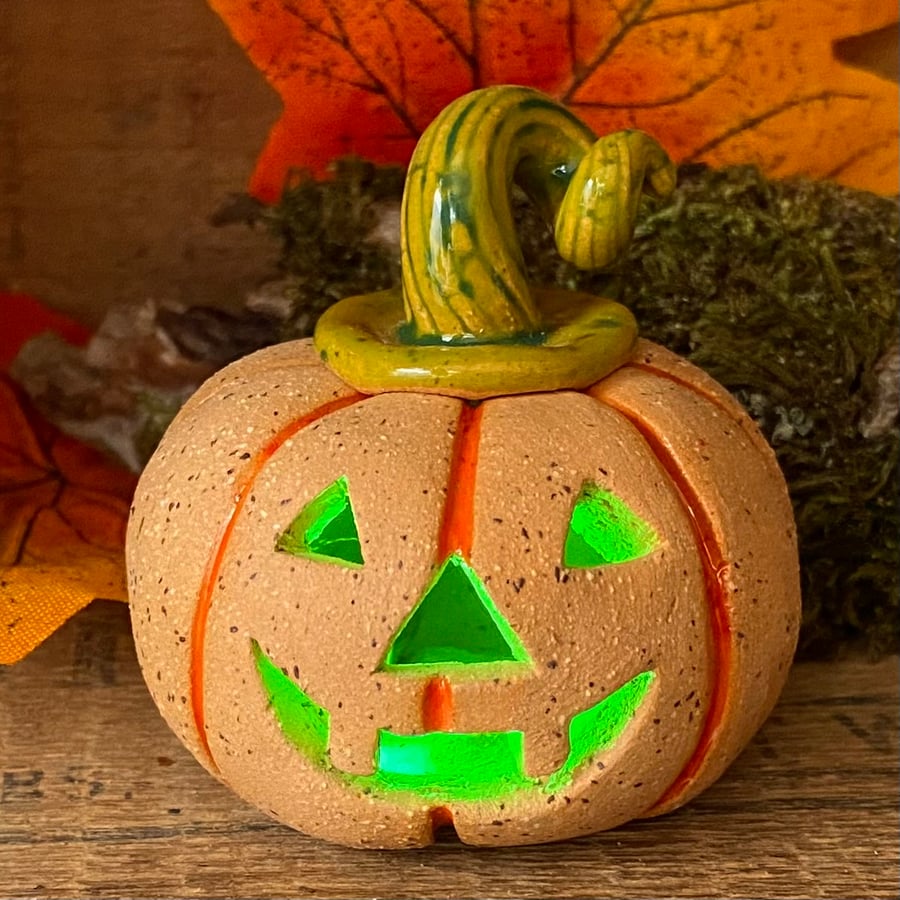 Ceramic pumpkin light up decoration carved face Jack o lantern no2