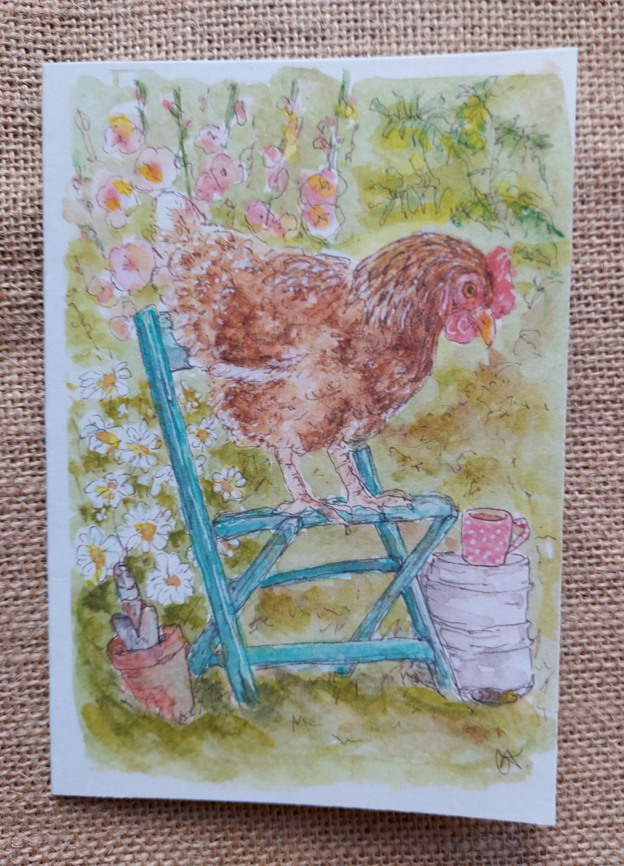 Betty taking a tea break- Blank card
