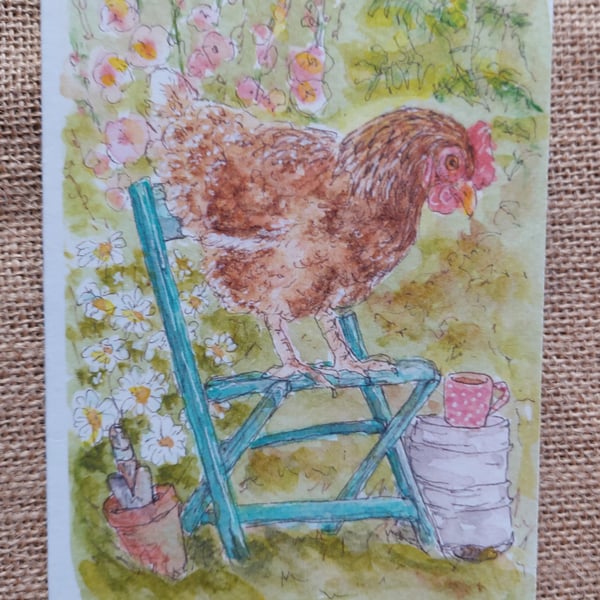 Betty taking a tea break- Blank card