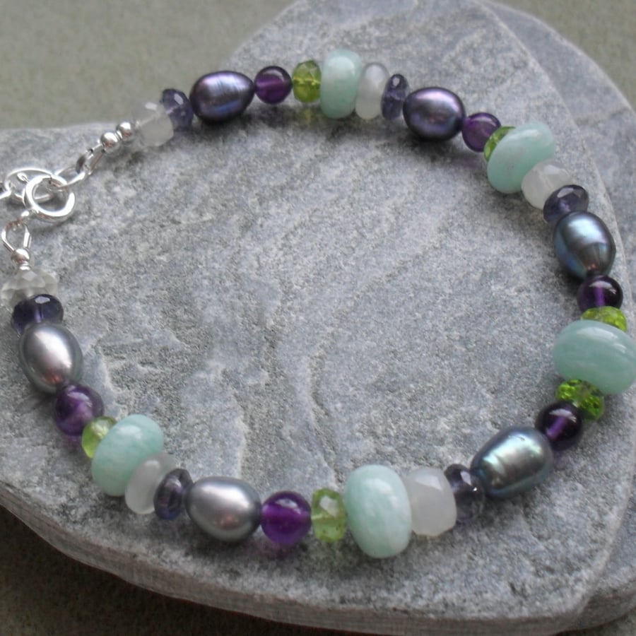 Sterling silver cheap multi gemstone bracelet
