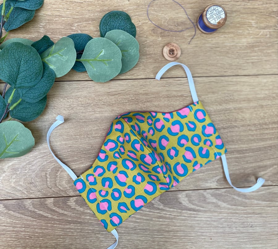 Neon Animal Print Face Covering, Adult Face Mask, Triple Layer, Nose Wire