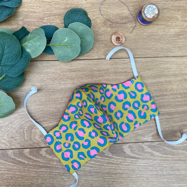 Neon Animal Print Face Covering, Adult Face Mask, Triple Layer, Nose Wire