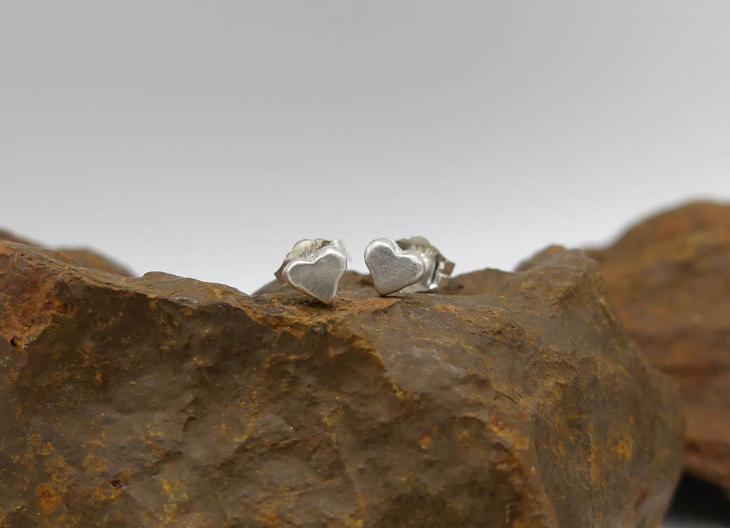 Recycled Sterling Silver Heart Stud Earrings.