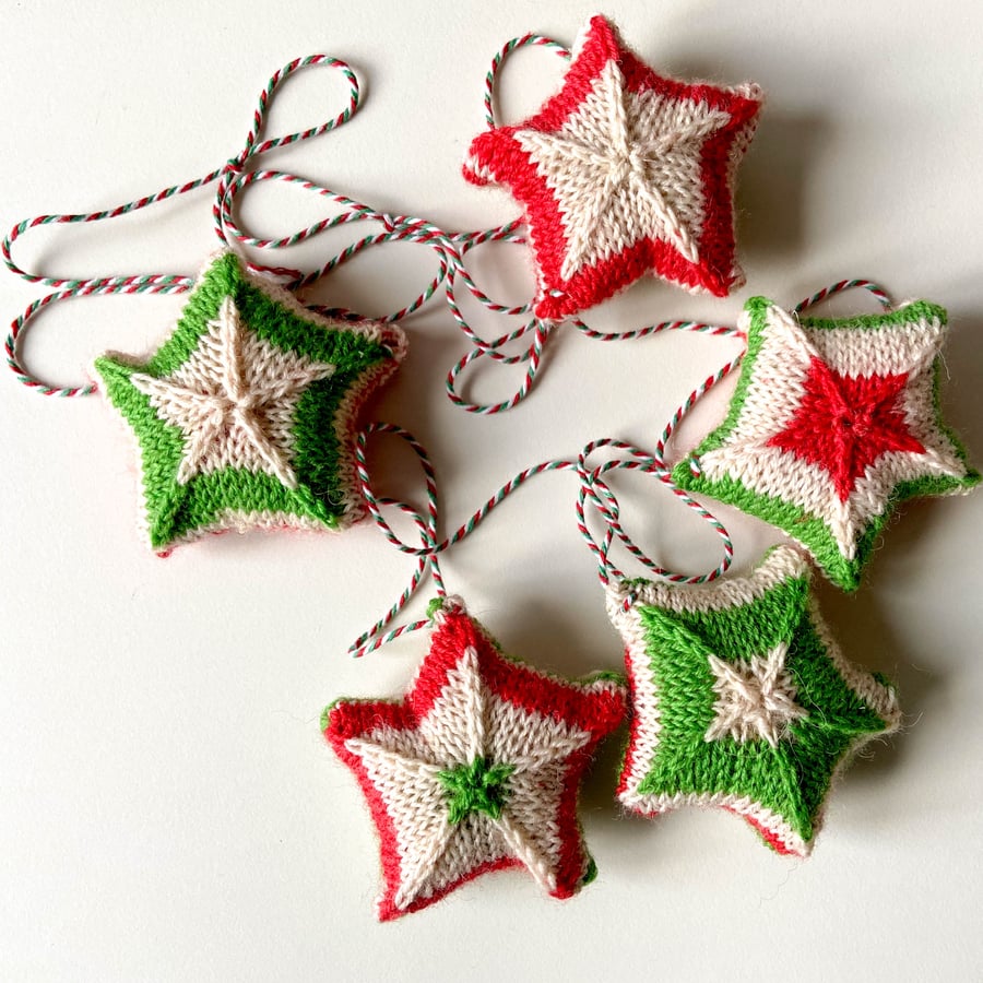 SOLD Christmas star bunting garland in red, green and white