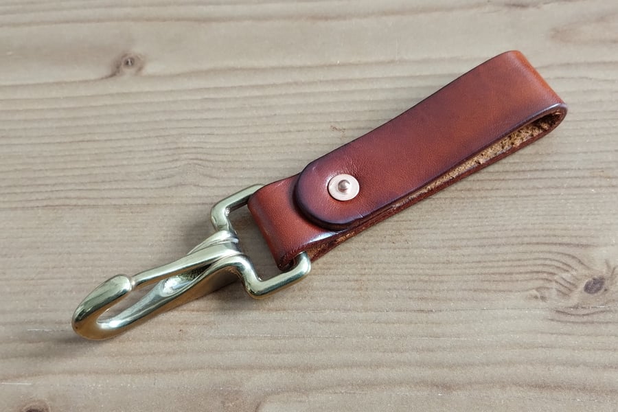 Leather Key Ring With Solid Brass Rein Converter Hook And  Copper Rivet 