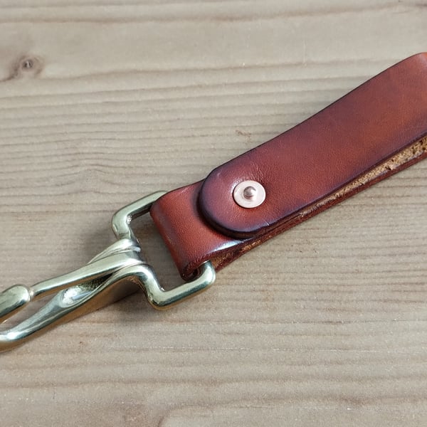 Leather Key Ring With Solid Brass Rein Converter Hook And  Copper Rivet 