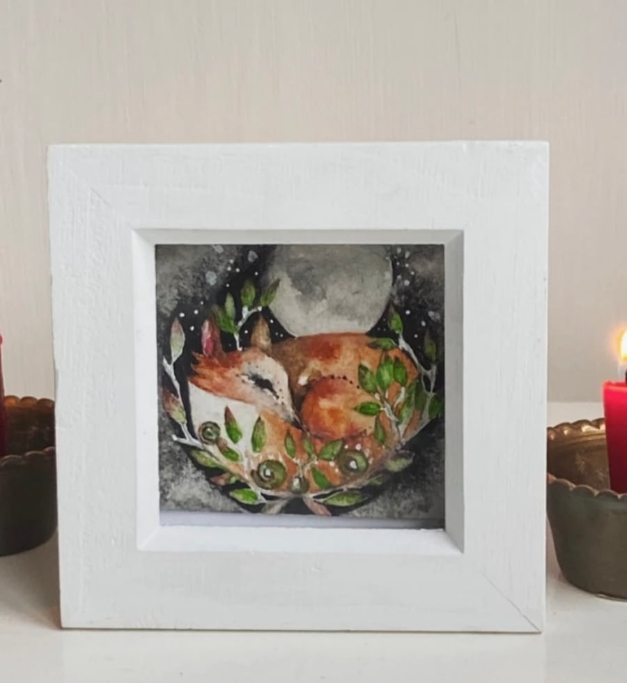 A Fox in a Box Original Resting Fox Watercolour 