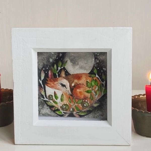 A Fox in a Box Original Resting Fox Watercolour 