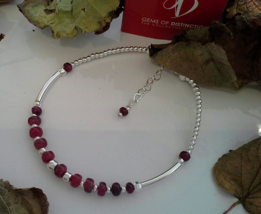 7.80cts Genuine African Rubies Sterling Silver Stacker Bracelet