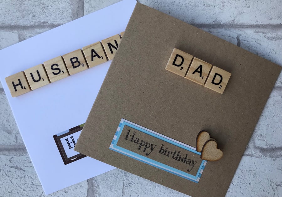 Personalised Birthday Card, Wooden Scrabble Tiles, Dad, Husband, Son, Brother Ne