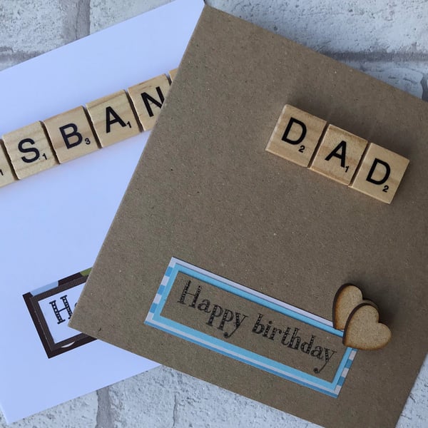 Personalised Birthday Card, Wooden Scrabble Tiles, Dad, Husband, Son, Brother Ne