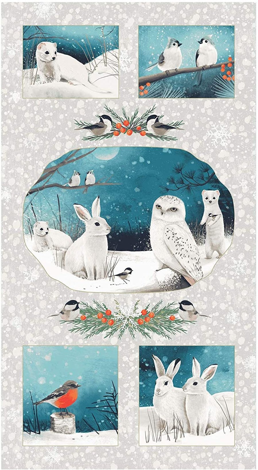 Winter Wonderland Animal Wildlife Panels 100% Cotton Print Fabric