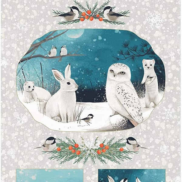 Winter Wonderland Animal Wildlife Panels 100% Cotton Print Fabric