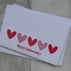 Happy Anniversary - Five Embossed Red Hearts
