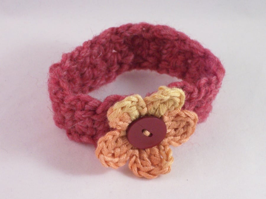 Crochet cuff with crochet flower - Rosalyn - Folksy