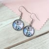 Dandelion clock blue and lilac earrings, hypoallergenic steel and glass