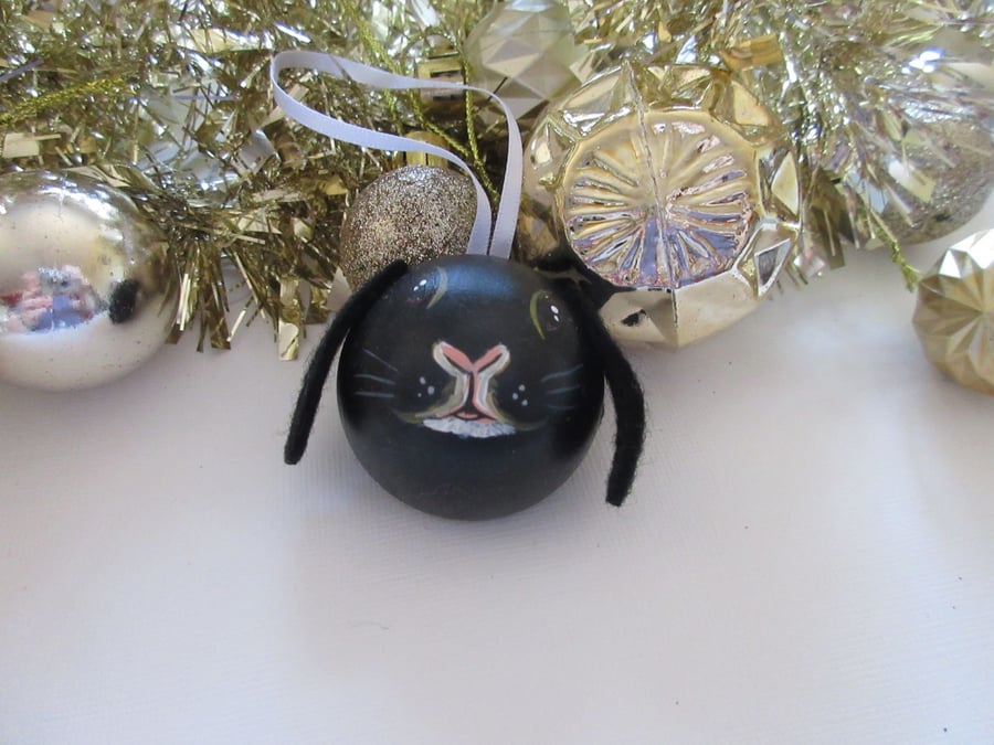 Christmas Tree Bauble Black Bunny Rabbit Pet Lop Ear Hanging Decoration