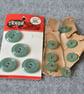 DESTASH: Vintage 2-Hole Green Plastic Buttons on Original Cards (10mm and 15mm)