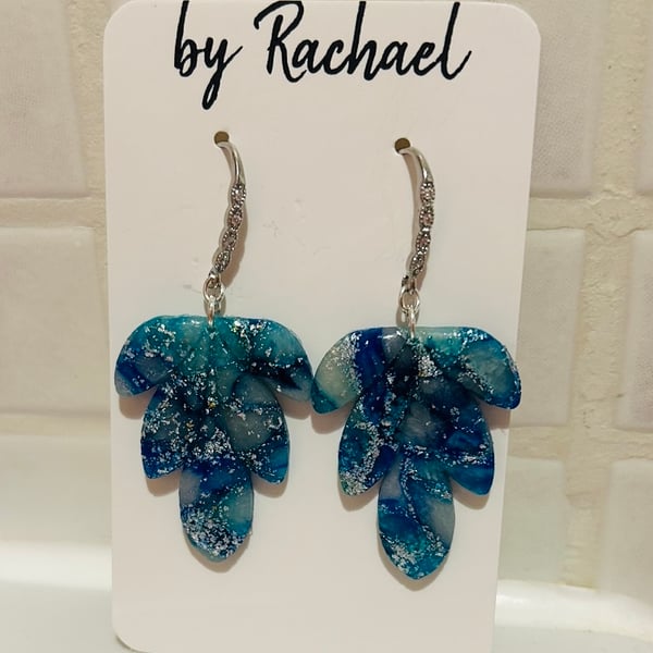 Blue marble and silver leaf, flower leaf dangles