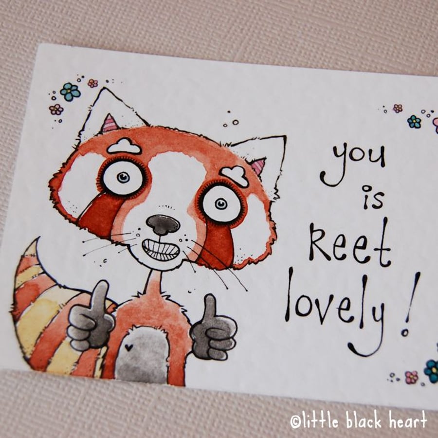 reet lovely red panda - original aceo