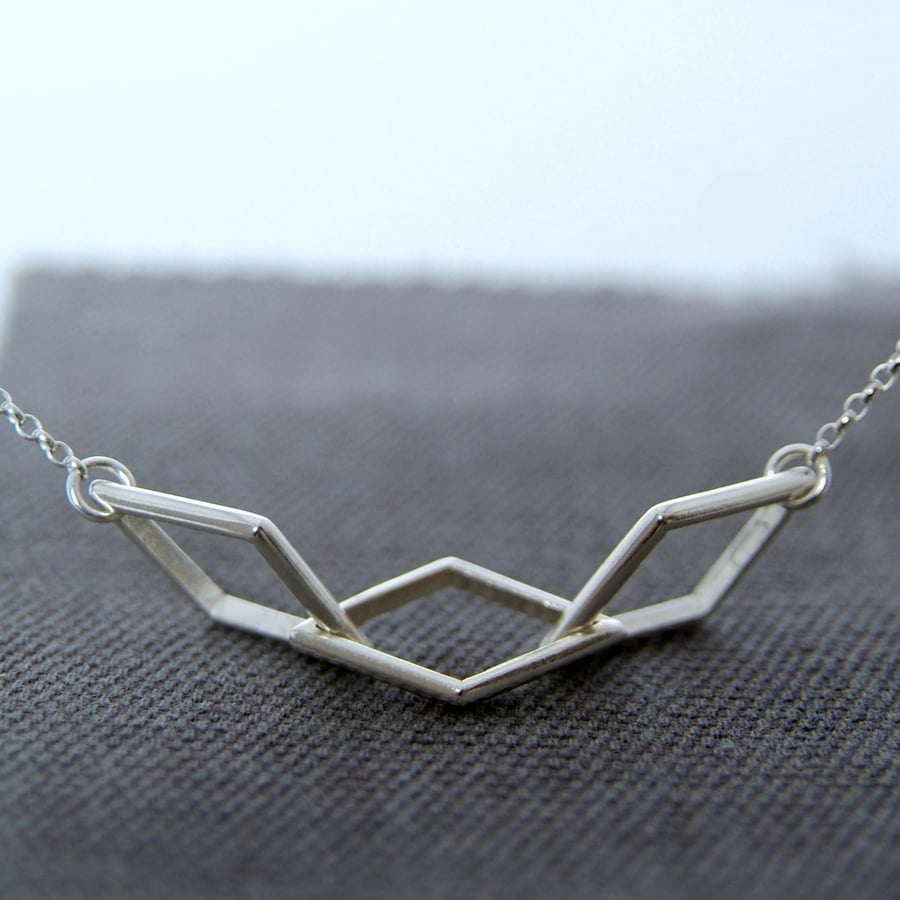 Diamond Shape Geometric Necklace, Handmade Necklace in Sterling Silver