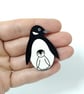 Penguin Pin Badge, Penguin with Chick, Wooden Bird Brooch,  - Image 2