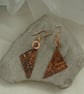 Rustic Copper Fold Form Triangle Earrings - Image 2
