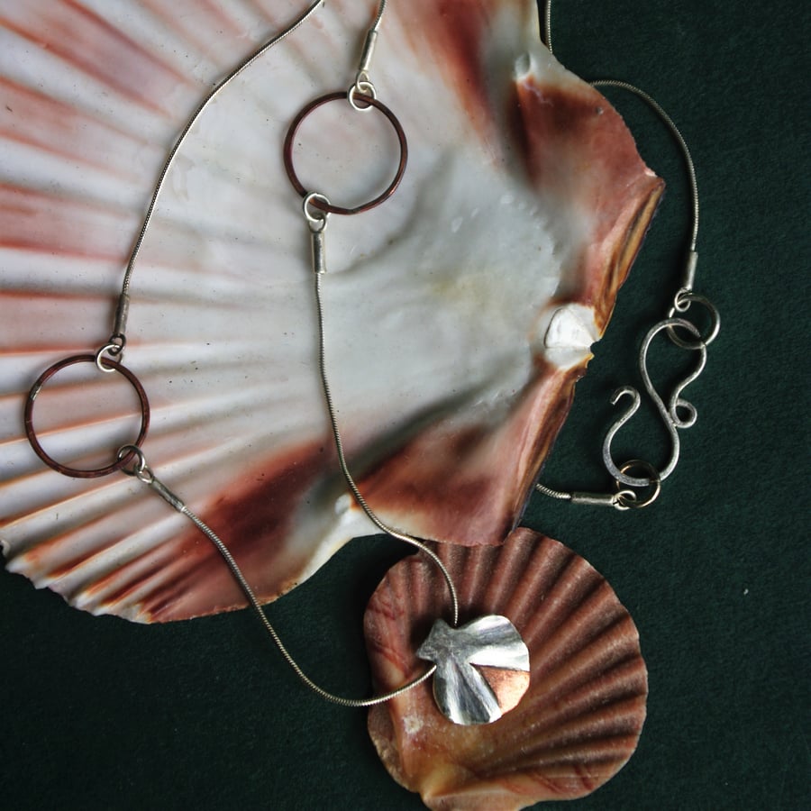 Silver and Copper Scallop Shell Necklace