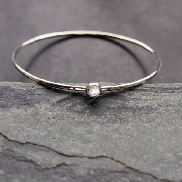 Sterling Silver Bangle with White Topaz