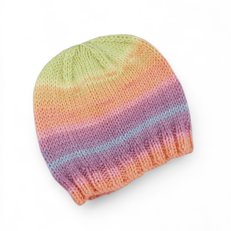 Baby Girl Hand Knitted Beanie Hat, Pastel Stripes, Newborn Gifts, Winter 