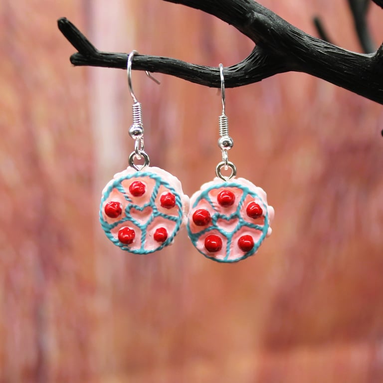 Cherry Cake Earrings – Miniature Food Jewellery, Lightweight Dangle Earrings