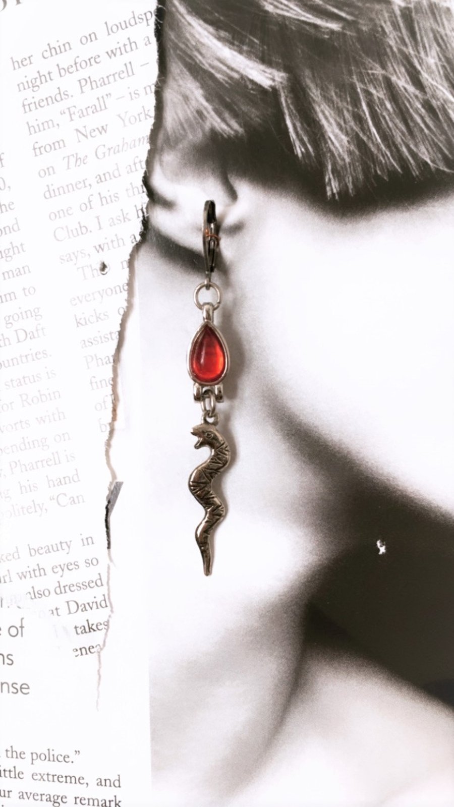 Up-cycled Unique And Quirky Snake Charm Earrings - Handmade - Gift - Upcycled