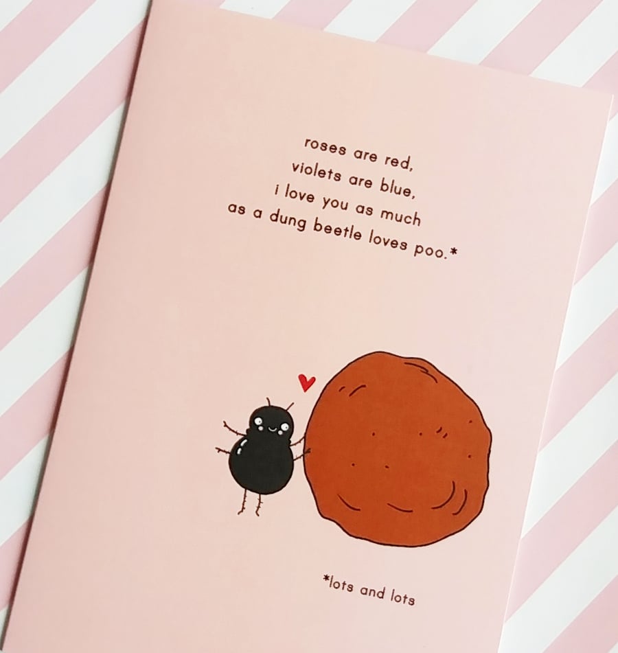 dung beetle valentine's day greetings card, anniversary card, love poem