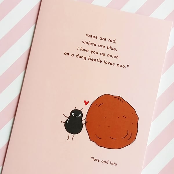 dung beetle valentine's day greetings card, anniversary card, love poem