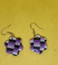 Handmade Checkered Purple and Black Flower Polymer Clay Dangle Earring